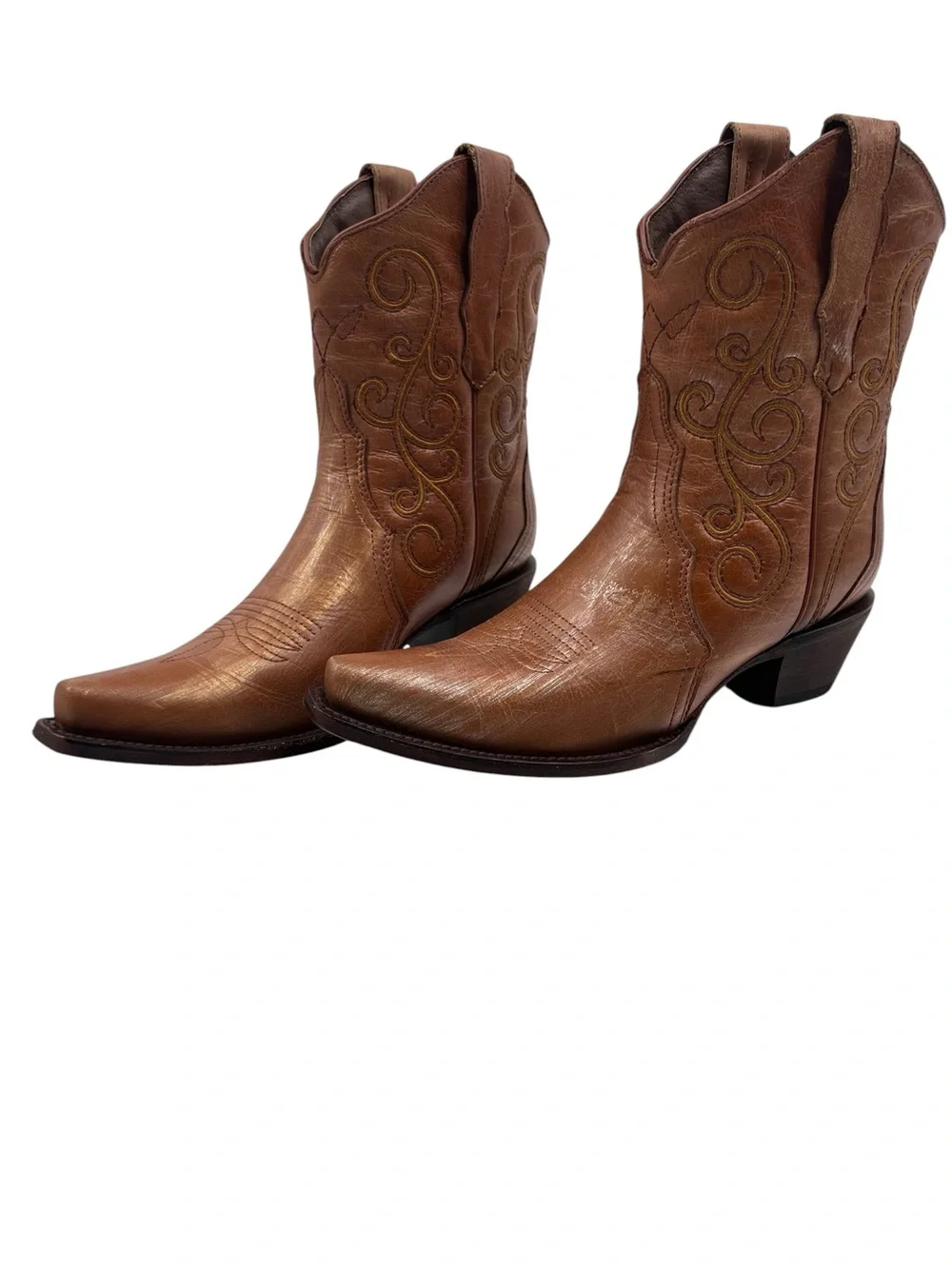 Circle G Corral Leather Snip Toe Ankle Cowboy Boots Embroidered Bronze 9 Western